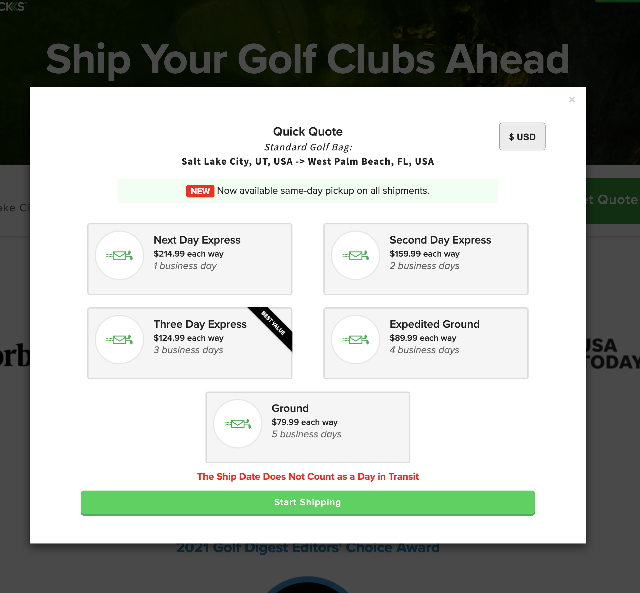 Shipsticks quote interface
