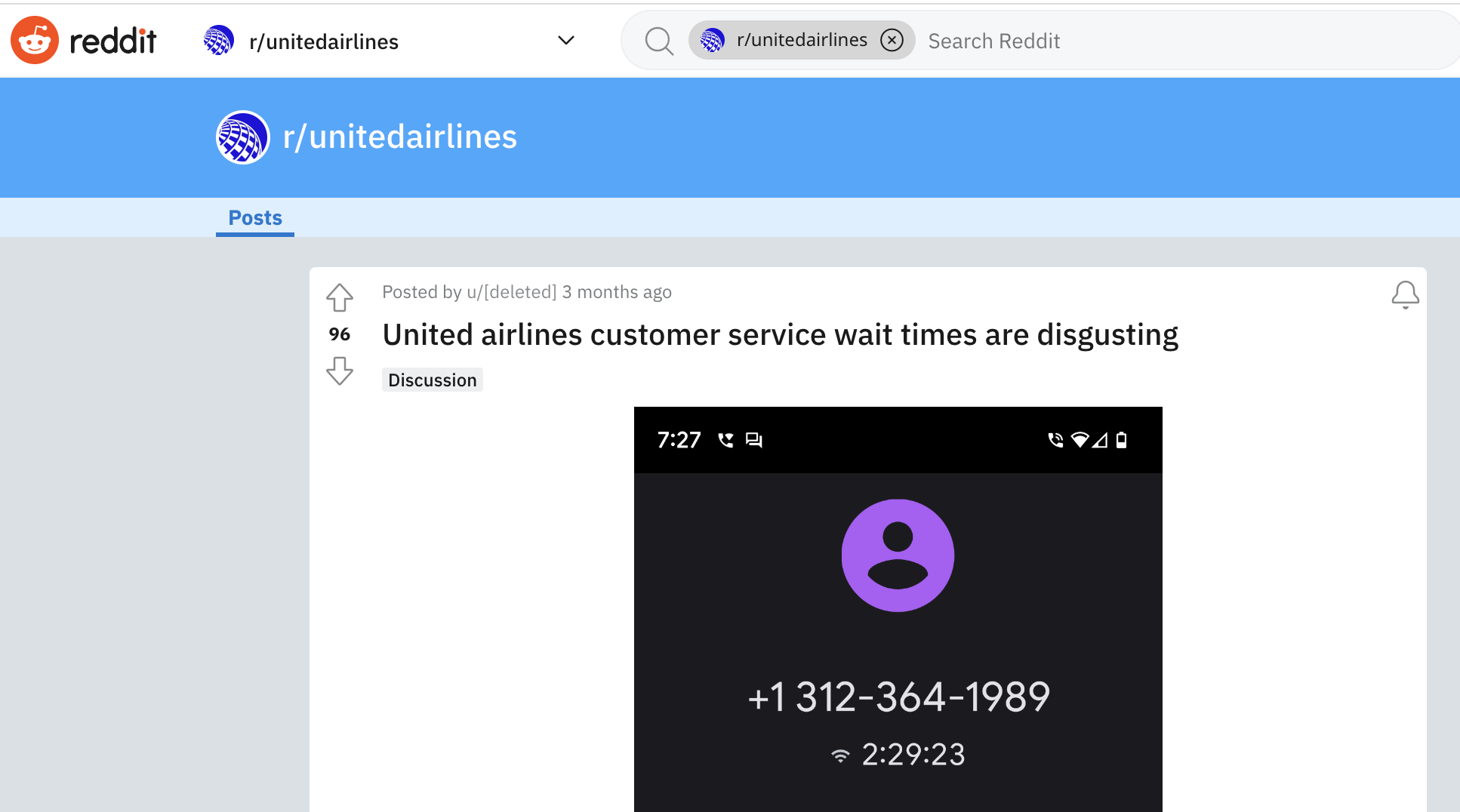 Customer Complaint Of Wait Times With United Airlines